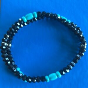 Mine Finds by Jay King faceted black spinel turquoise stretchy 2 strand bracelet